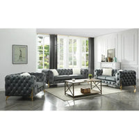 Moderno 3 Pc Tufted Living Room Set Finished with Velvet in Gray