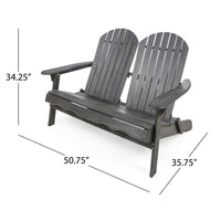 Outdoor Solid Wood Adirondack Loveseat Sofa Dark Gray