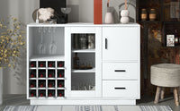 Kitchen Functional Sideboard with Glass Sliding Door and Integrated 16 Bar Wine Compartment, Wineglass Holders (White)