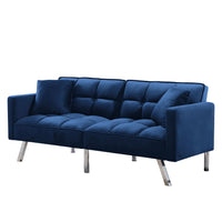 Futon Sofa Sleeper Navy Blue Velvet with 2 Pillows