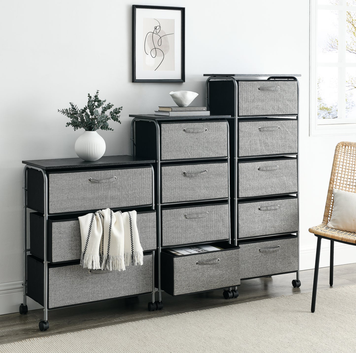 5 Drawers Fabric Dresser Storage Tower Shelves with MDF Top, Organizer Unit for Bedroom, Closet, Entryway, Hallway, Nursery Room, Office Organization, Grey (18“x12”x47.5“)