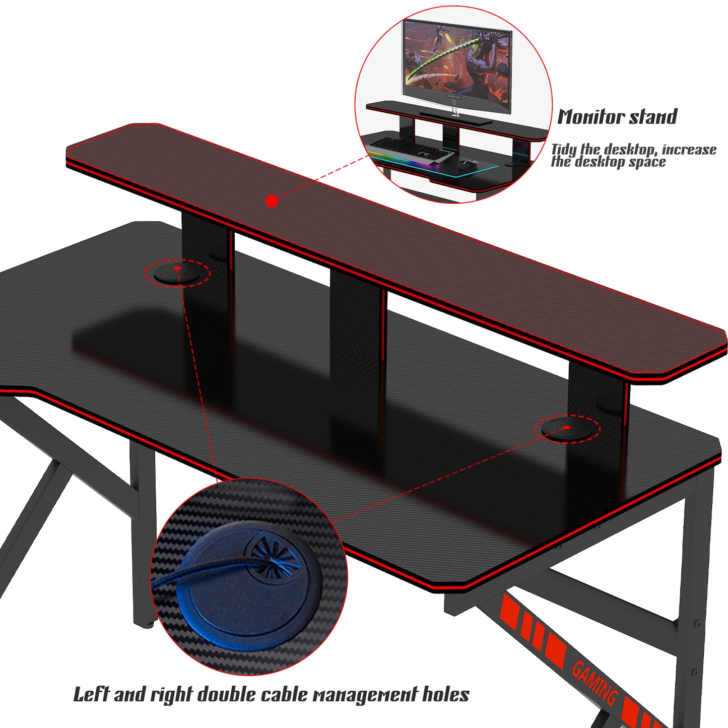 Large Gaming Table K Shape Black MDF Gaming Desk with PC Holder