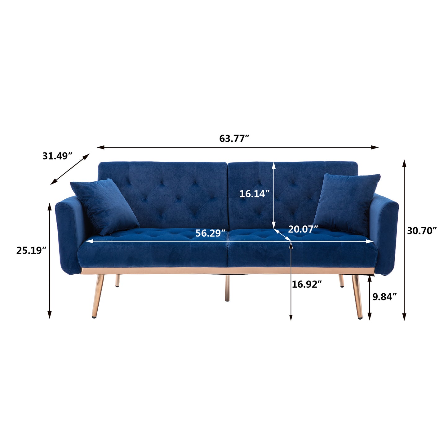 Velvet Sofa, Accent Sofa, Loveseat Sofa with Rose Gold Metal Feet and Navy Velvet