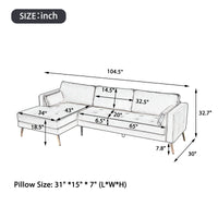 Sectional Sofa with Two Pillows, L-Shape Upholstered Couch with Modern Elegant Velvet for Living Room Apartment