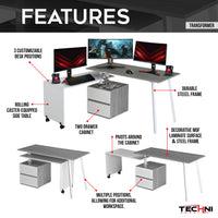 Techni Mobili Rotating Multi-Positional Modern Desk, Grey