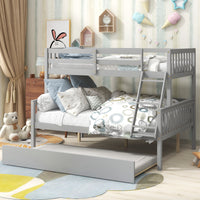 Twin Over Full Bunk Bed with Trundle, Convertible into 2 Beds, the Bunk Bed with Ladder and Safety Rails for Kids, Teens, Adults, Grey