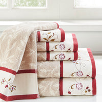 Embroidered Cotton Jacquard 6 Piece Towel Set