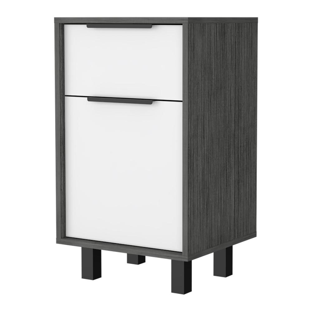 Nightstand in Smokey Oak/White with 1 Drawer and 1 Storage Cabinet for Bedroom