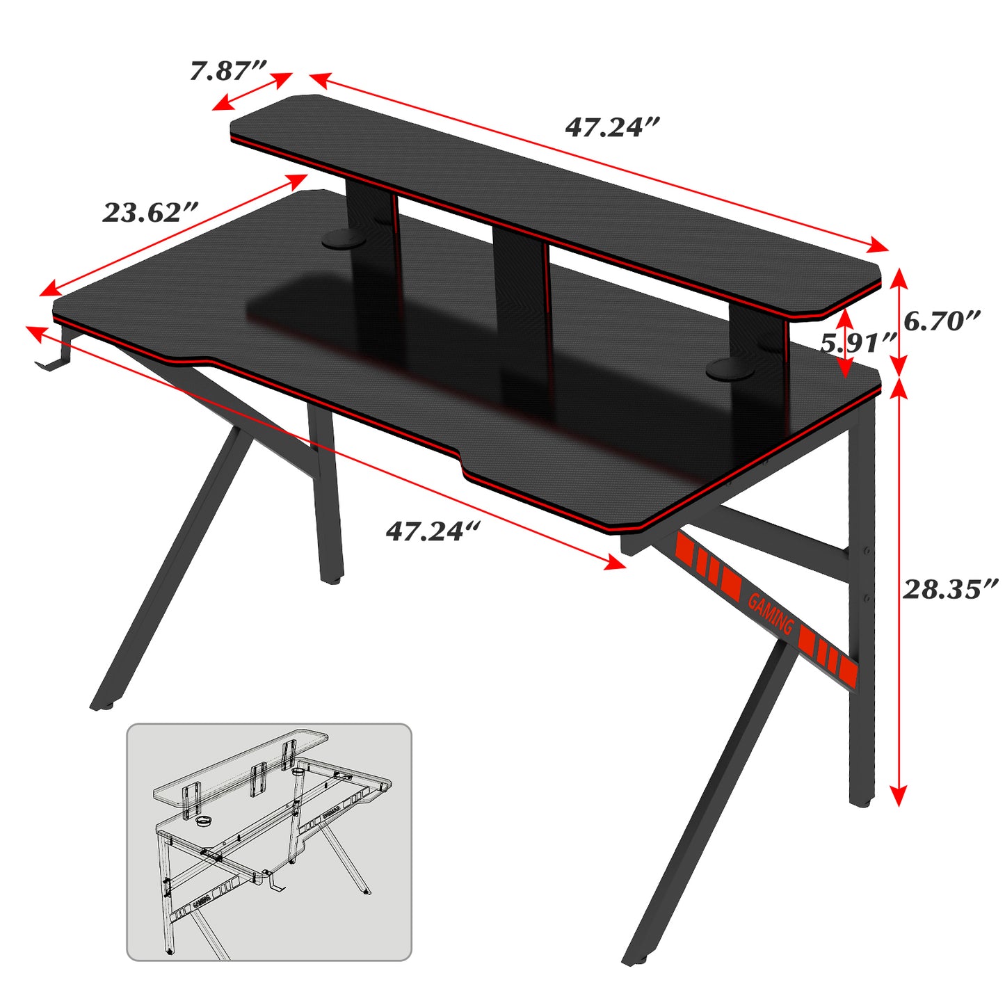 Large Gaming Table K Shape Black MDF Gaming Desk with PC Holder