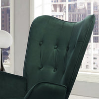 Modern Wingback Accent Armchair Living Room Tufted Velvet Upholstery, Dark Green