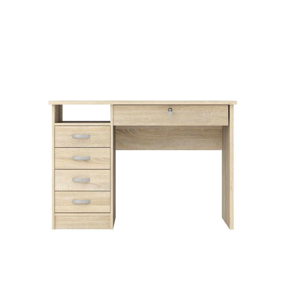 Modern Desk with 5 Storage Drawers for Living Room or Home Office, Oak Structure