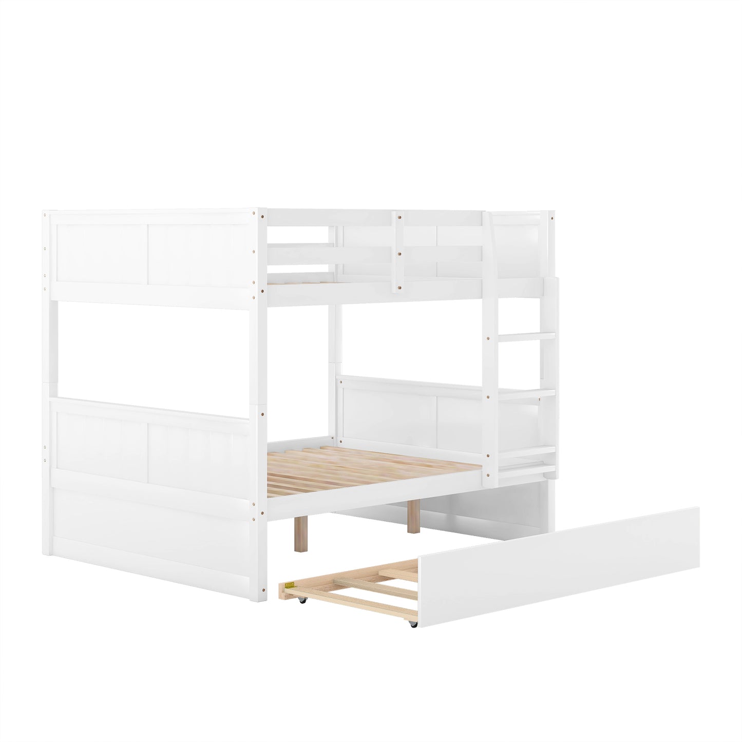 Full Over Full Bunk Bed with Twin Size Trundle, White