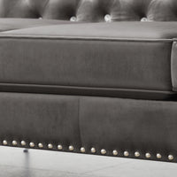 59.4 Inch Wide Grey Velvet Sofa with Jeweled Buttons, Square Arm , 2 Pillow