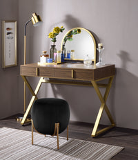 ACME Coleen Vanity Desk w/Mirror & Jewelry Tray in Walnut & Gold Finish