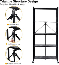 5-Tier Heavy Duty Foldable Metal Rack Storage Shelving Unit with Wheels Moving Easily Organizer Shelves Great for Garage Kitchen Holds up to 1250 lbs Capacity, Black