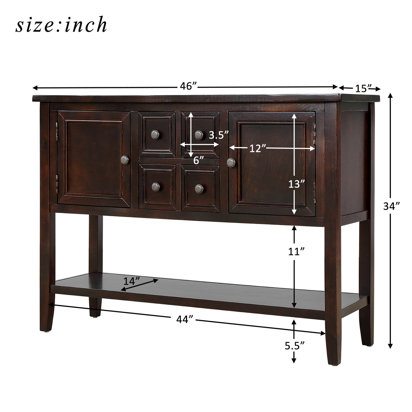 Cambridge Series Buffet Sideboard Console Table with Bottom Shelf (Espresso)