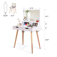 Wooden Mirror Vanity Desk Makeup Table, White