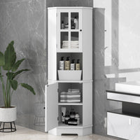 Tall Bathroom Storage Cabinet, Corner Cabinet with Glass Door, Open Storage, Adjustable Shelf, White