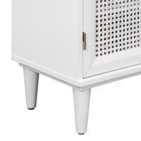 Large Storage Space Sideboard with Artificial Rattan Door and Unobtrusive Doorknob for Living Room and Entryway (White)