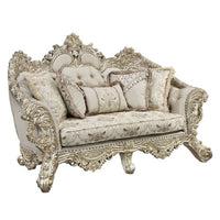 ACME Danae LOVESEAT W/5 PILLOWS Fabric, Champagne & Gold Finish LV01194