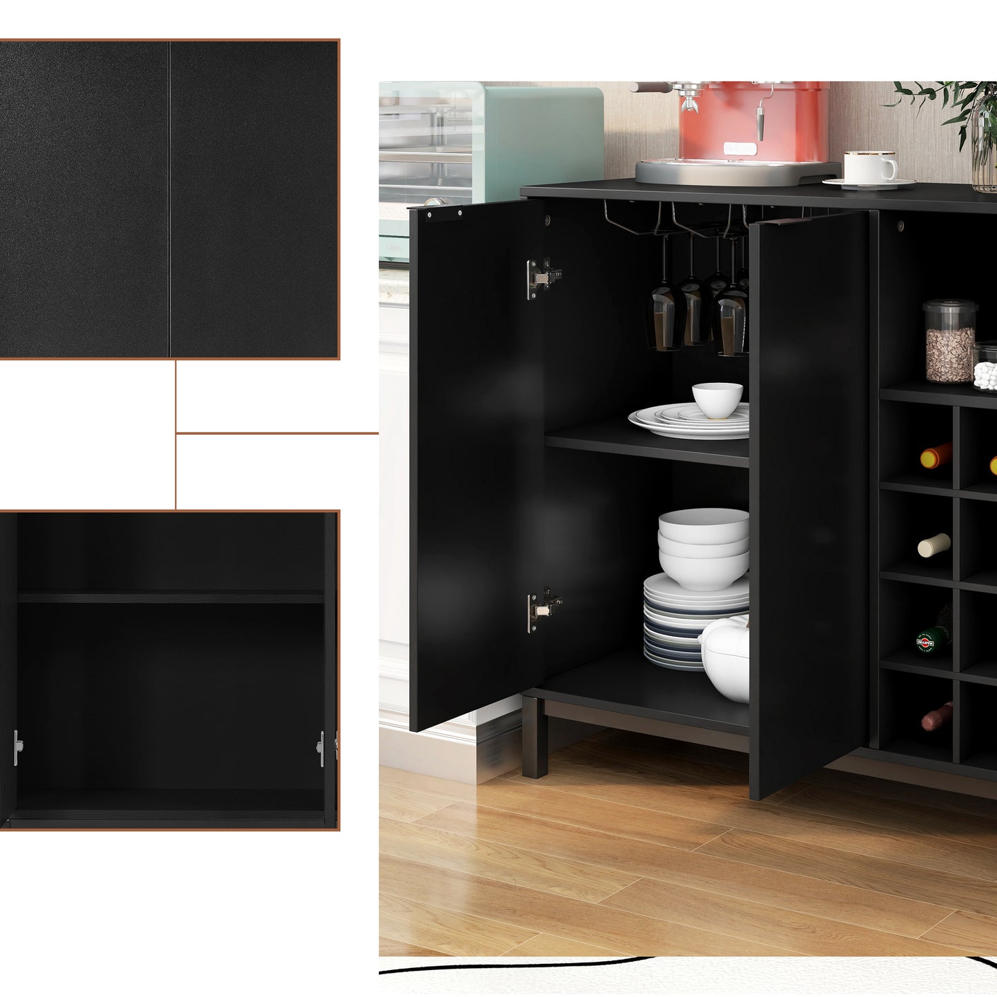 K&K Sideboards and Buffets With Storage Coffee Bar Cabinet Wine Racks Storage Server Dining Room Console 34 Inch (Black)