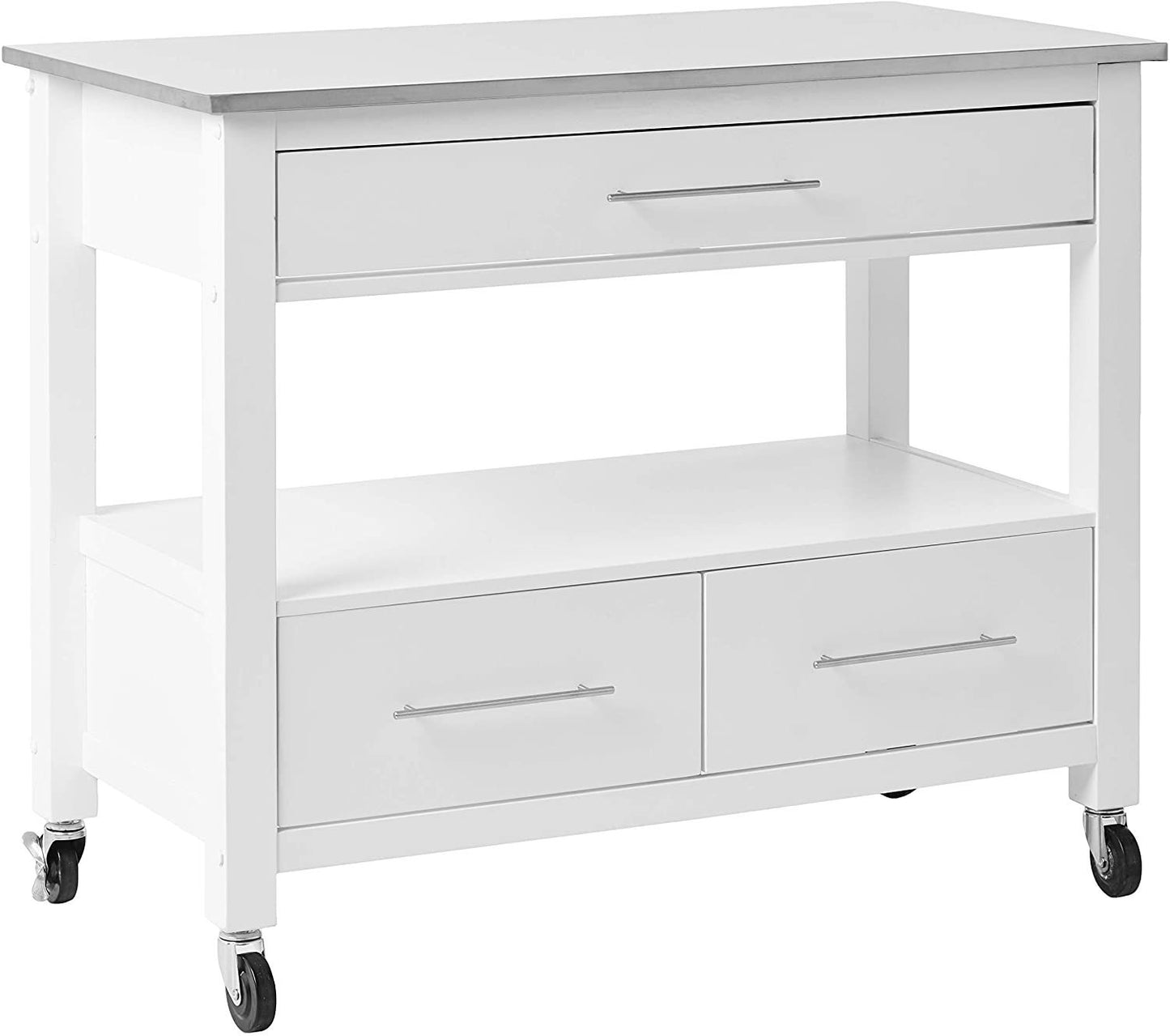 ACME Ottawa Kitchen Cart, Stainless Steel & White