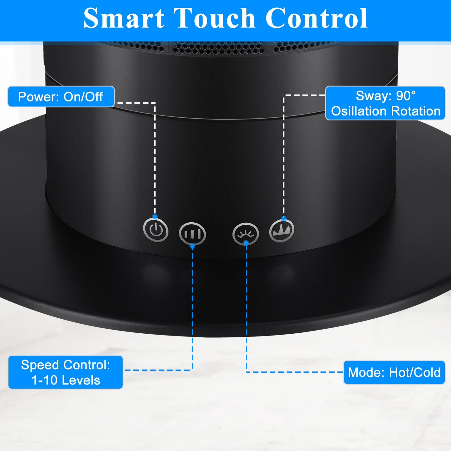 26-inch Space Heater Bladeless Tower Fan, Heater & Cooling Combo, with Remote Control, for Home Air Conditioner, Black