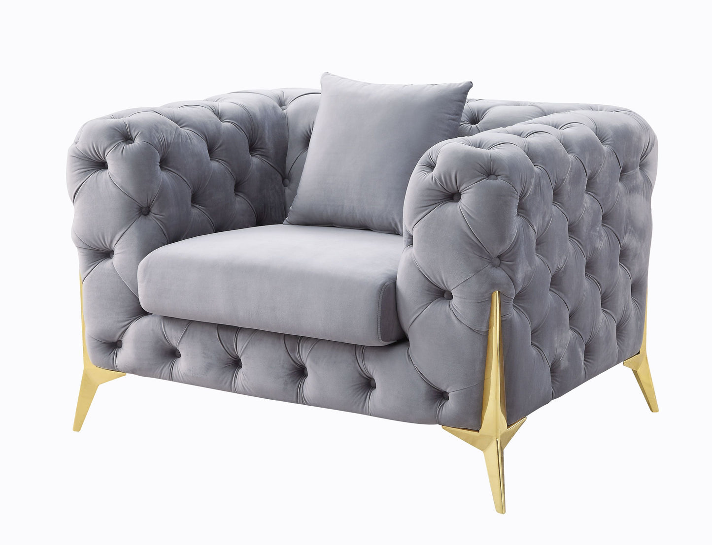 ACME Jelanea Chair w/Pillow in Gray Velvet & Gold Finish LV01408