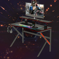 Large Gaming Table K Shape Black MDF Gaming Desk with PC Holder