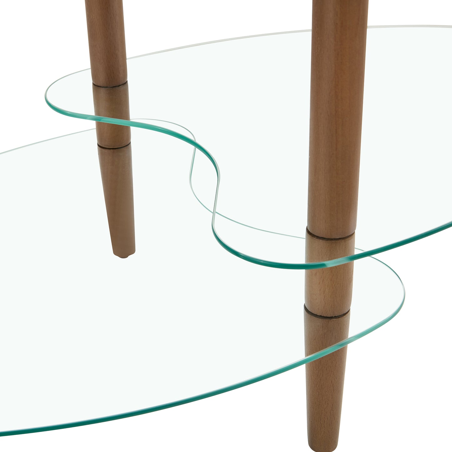 Transparent Oval Glass Coffee Table, Modern Table in Living Room Oak Wood Leg Tea Table 3-Layer Glass Table