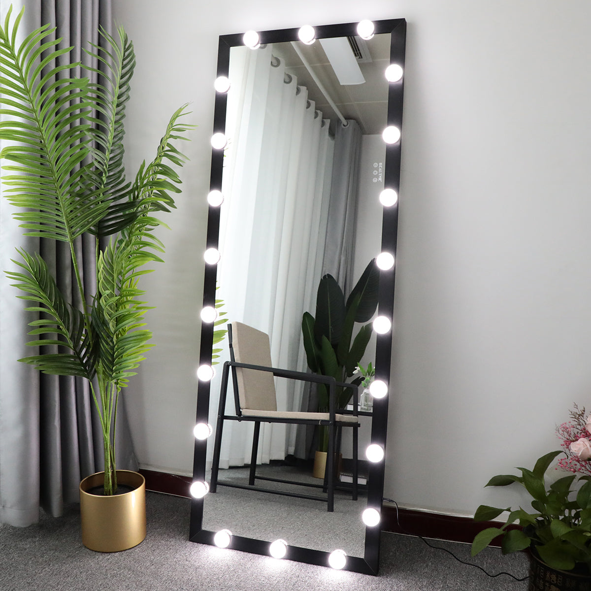 Hollywood Style Full Length Vanity Mirror With LED light bulbs Bedroom Hotel Long Wall Mouted Full Body Mirror Large Floor Dressing Mirror With Lights Black