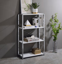 ACME Tennos Bookshelf, White & Chrome Finish