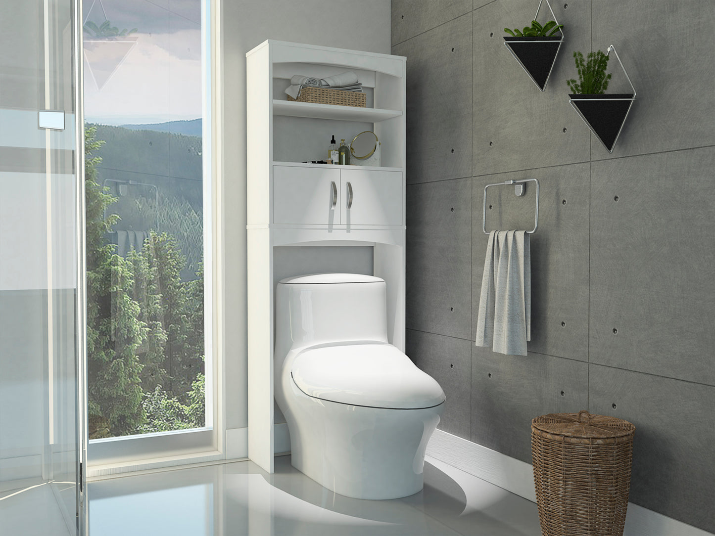 Malta Over The Toilet Cabinet, Double Doors, Three Shelves -White