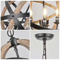 Farmhouse Chandelier Light Fixtures, 4-Light Adjustable Height Dining Room Wood Light Fixtures