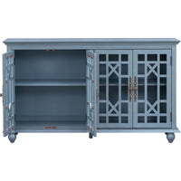 Sideboard with Adjustable Height Shelves, Metal Handles, and 4 Doors for Living Room, Bedroom, and Hallway (Teal Blue)