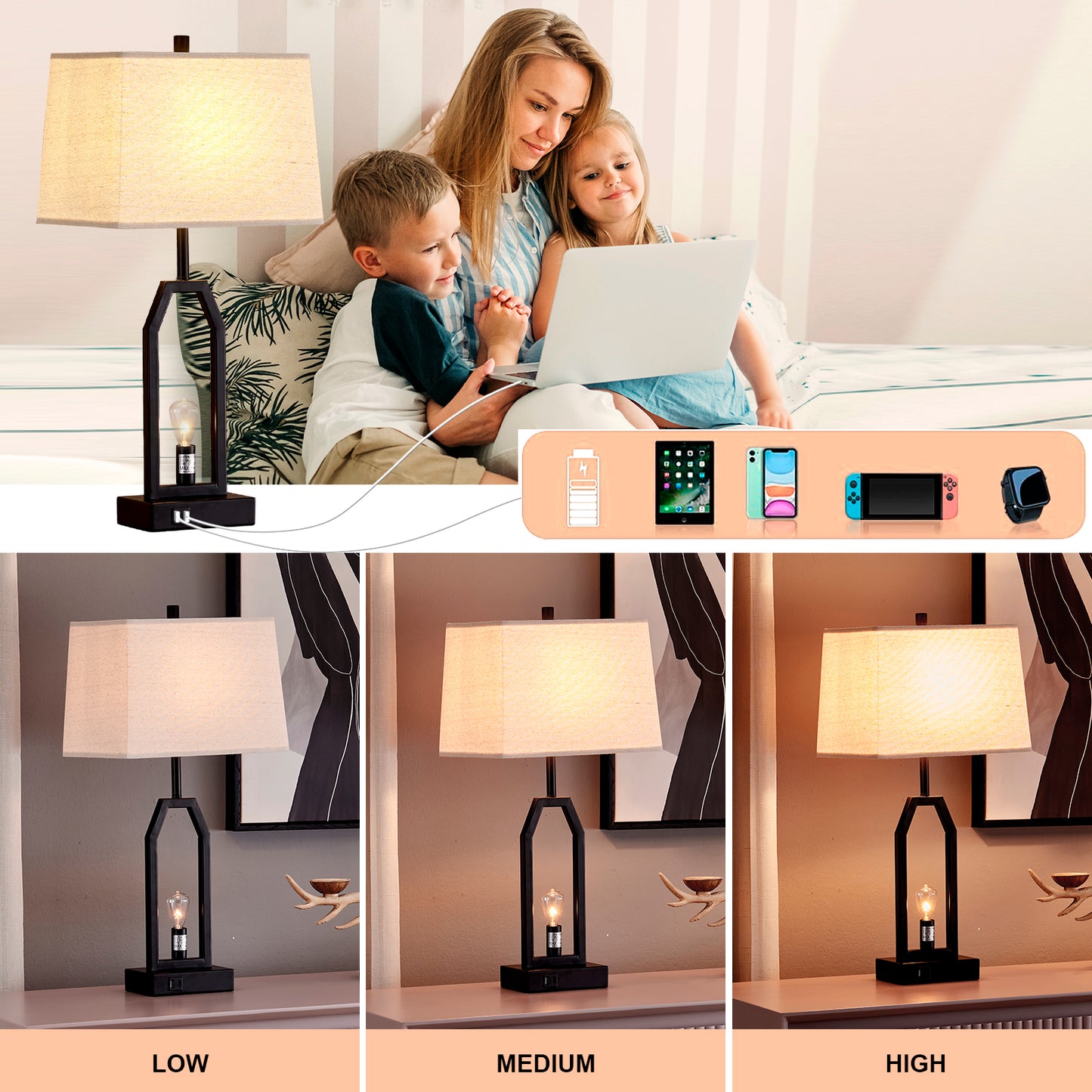 Metal USB Table Lamp (Set of 2)