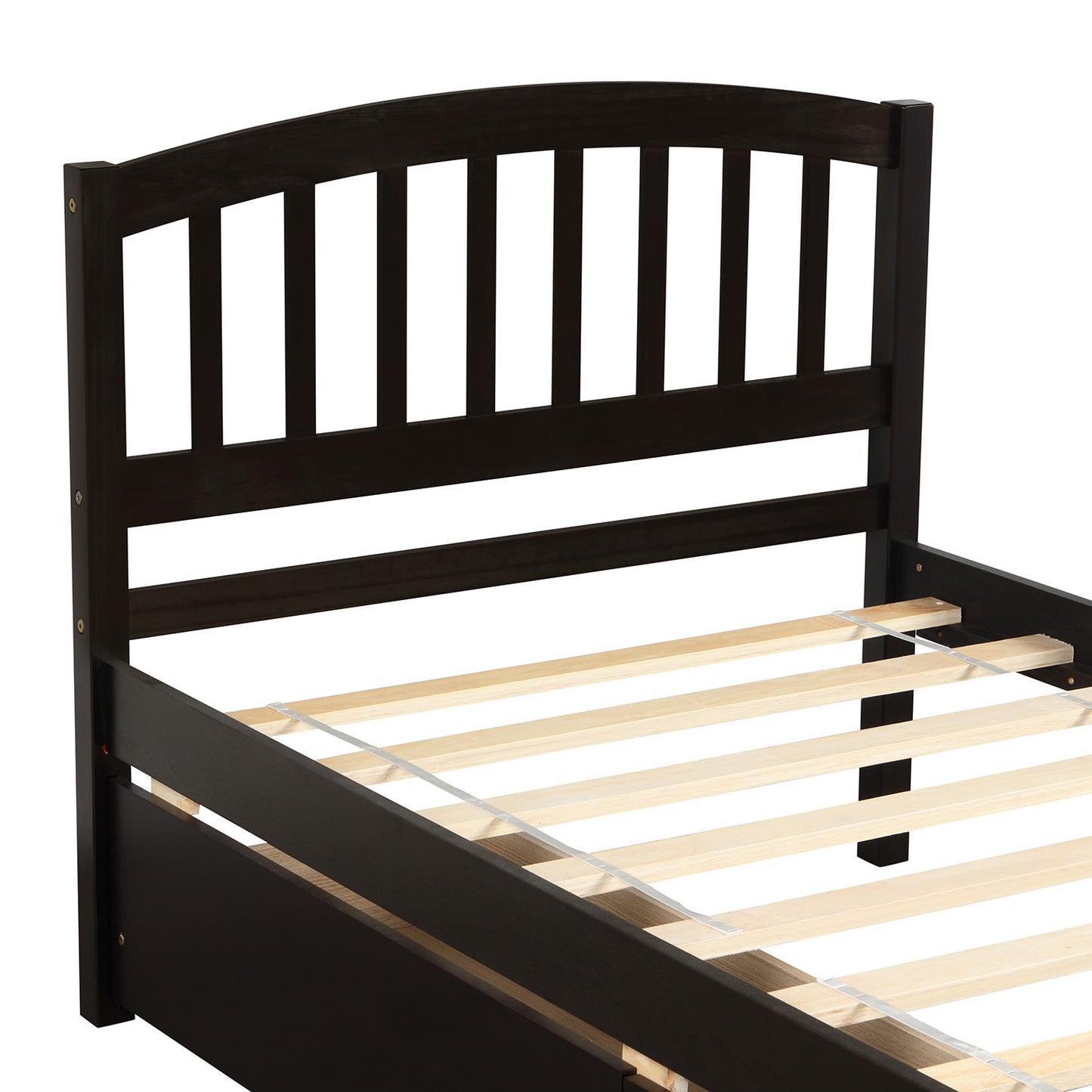 Twin Platform Storage Bed Wood Bed Frame with Two Drawers and Headboard, Espresso