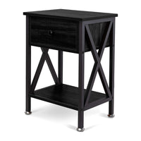 Nightstand with Drawer and Open Storage Shelves, Bedside End Table for Bedroom Living Room, Black