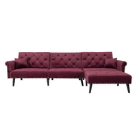 Convertible Sofa Bed Sleeper Red Velvet