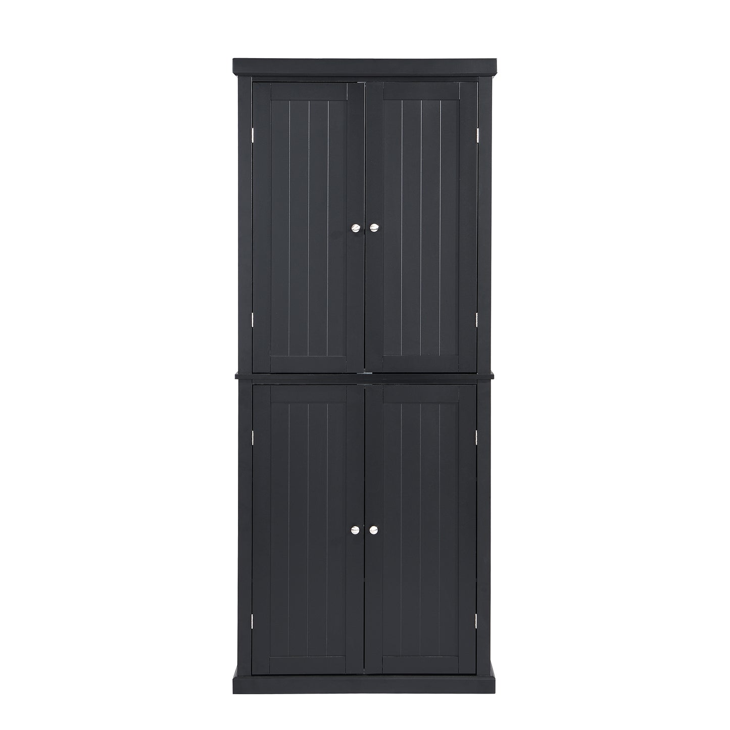 Freestanding Tall Kitchen Pantry, 72.4" Minimalist Kitchen Storage Cabinet Organizer with 4 Doors and Adjustable Shelves, Black