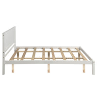 Platform Bed Frame with Headboard, Wood Slat Support, No Box Spring Needed, Queen, White