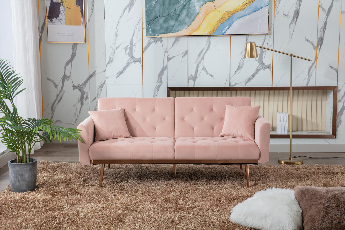 Velvet Sofa, Accent Sofa, Loveseat Sofa with Rose Gold Metal Feet