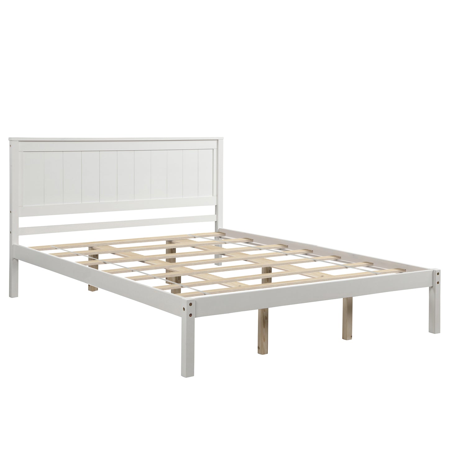 Platform Bed Frame with Headboard, Wood Slat Support, No Box Spring Needed, Queen, White