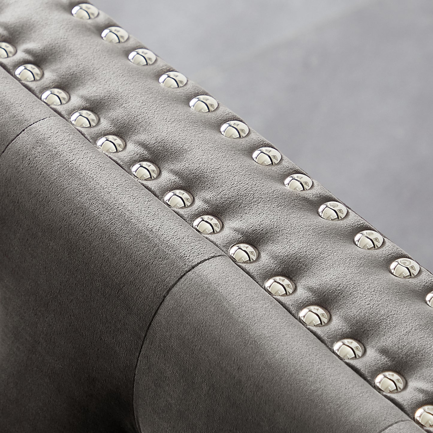 59.4 Inch Wide Grey Velvet Sofa with Jeweled Buttons, Square Arm , 2 Pillow