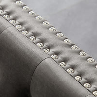 59.4 Inch Wide Grey Velvet Sofa with Jeweled Buttons, Square Arm , 2 Pillow