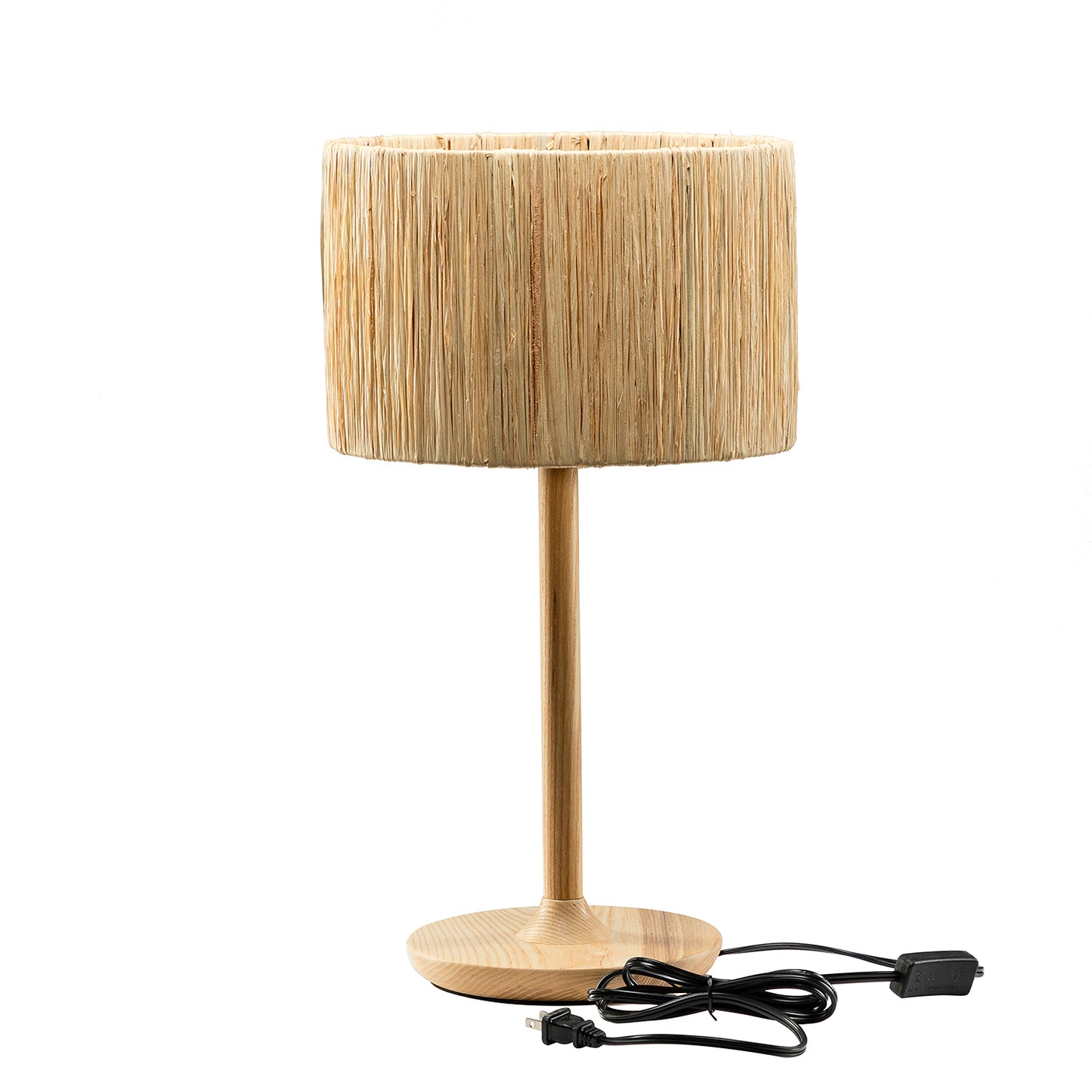 Solid Wood 21.3" Table Lamp with In-line Switch Control and Grass Made-Up Lampshade