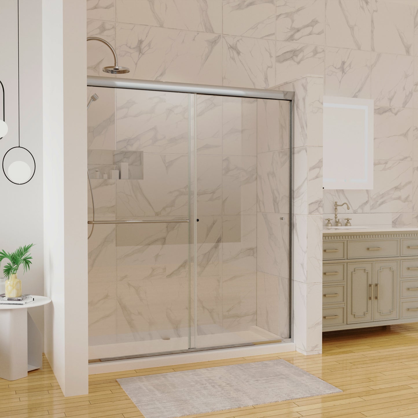 60 in. x 70 in. Traditional Sliding Shower Door in Chrome with Clear Glass