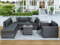 8 Piece Rattan Sectional Seating Group with Cushions, Patio Furniture Sets, Outdoor Wicker Sectional