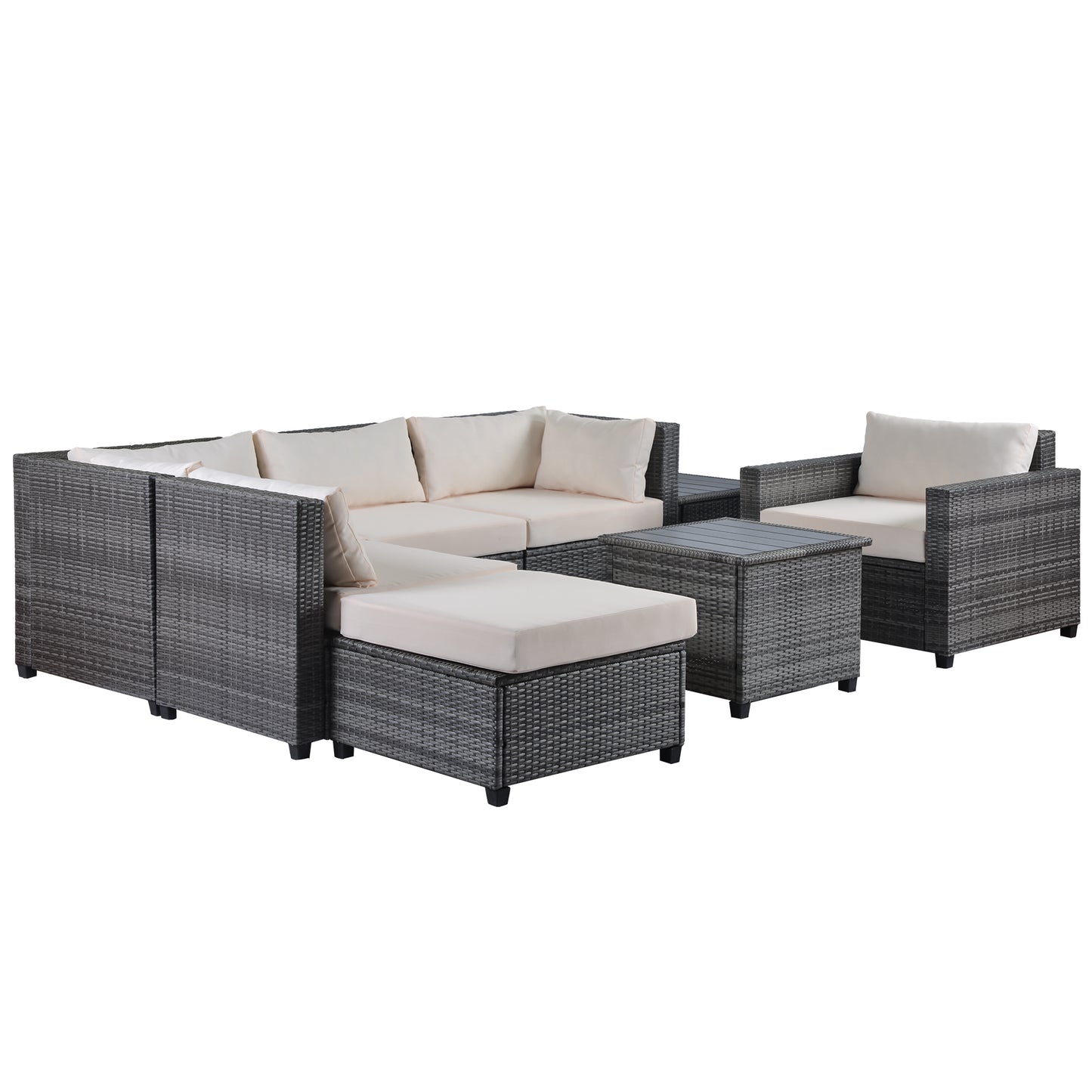 8 Piece Rattan Sectional Seating Group with Cushions, Patio Furniture Sets, Outdoor Wicker Sectional