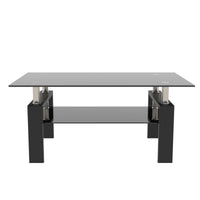 Rectangle Black Glass Coffee Table, Clear Coffee Table, Modern Side Center Tables for Living Room, Living Room Furniture